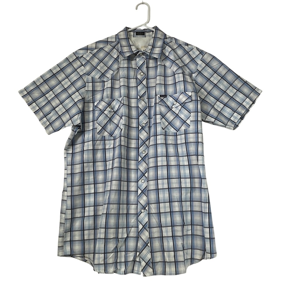 Bullhead Mens Plaid Western Short Sleeve Shirt Blue‎ Button Up